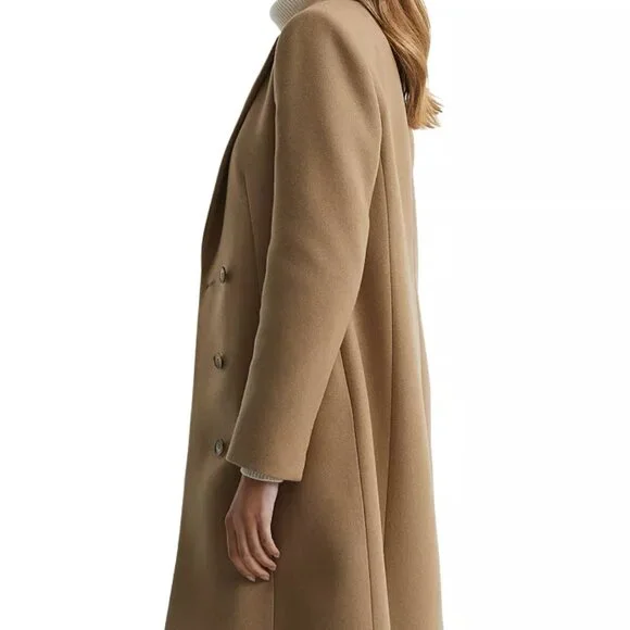 NWOT REISS Harlow Wool Blend Double Breasted Coat - Camel Size 0 (XS)